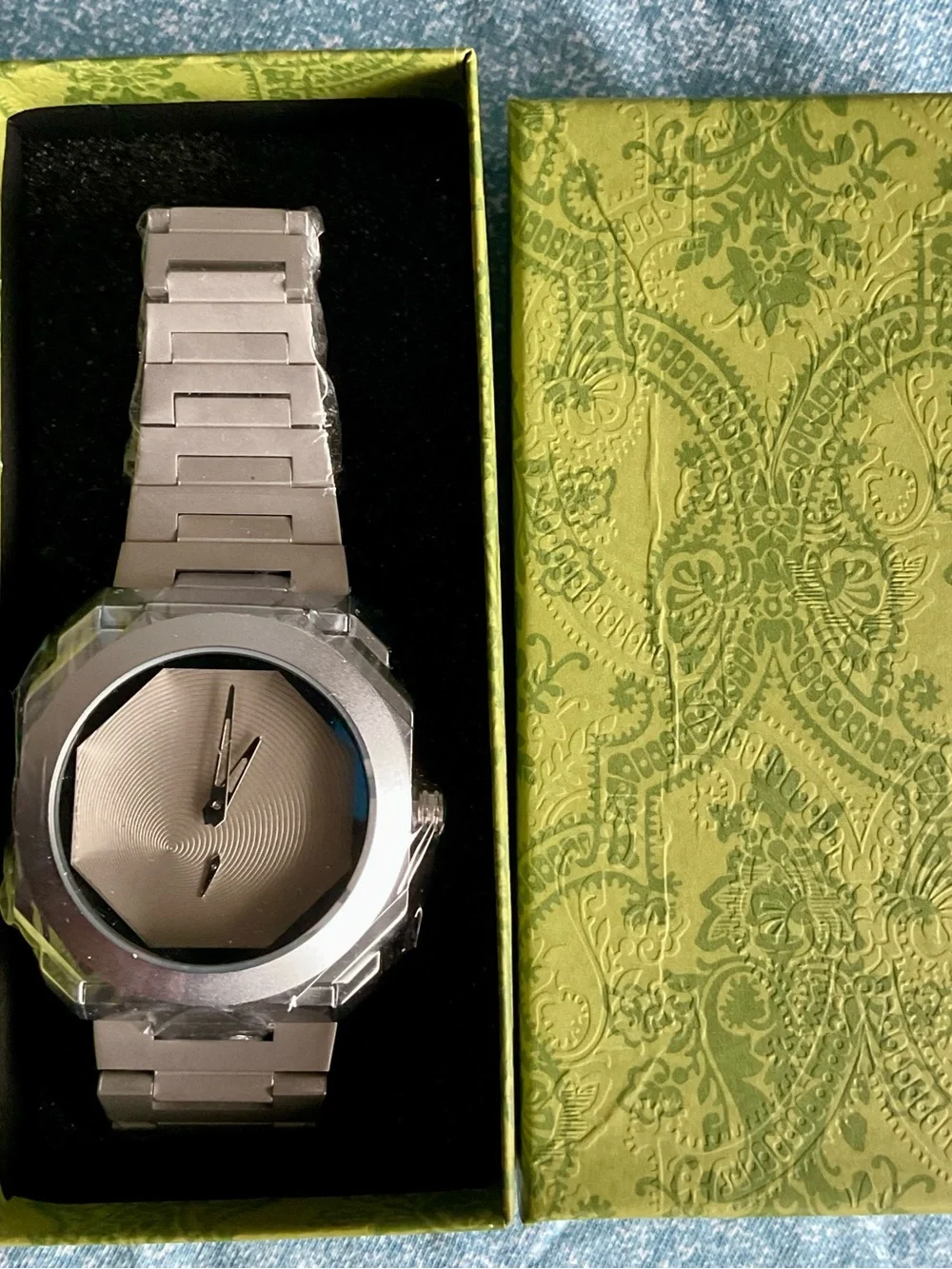 NIB S/S Heroforce Brushed and Polished Octagonal Bezel Swirling Guilloche Dial